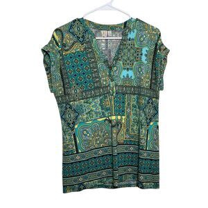 Madison T-Shirt Women's Medium Career V-Neck Short Sleeve Printed Colorful Top